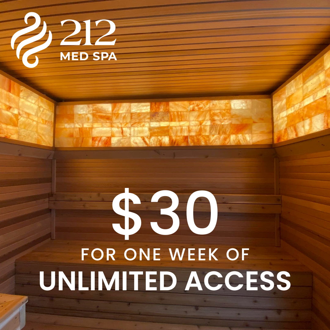 212 Med Spa Campaign Graphic of "$30 for one week of unlimited access"
