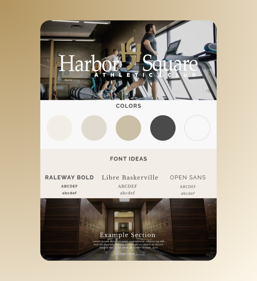 Harbor Square Athletic Club Website Design with gold gradient background